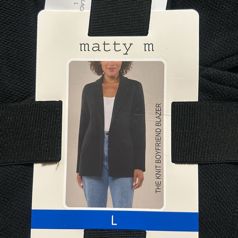 Matty M Knit Boyfriend Blazer Black size L, NWT